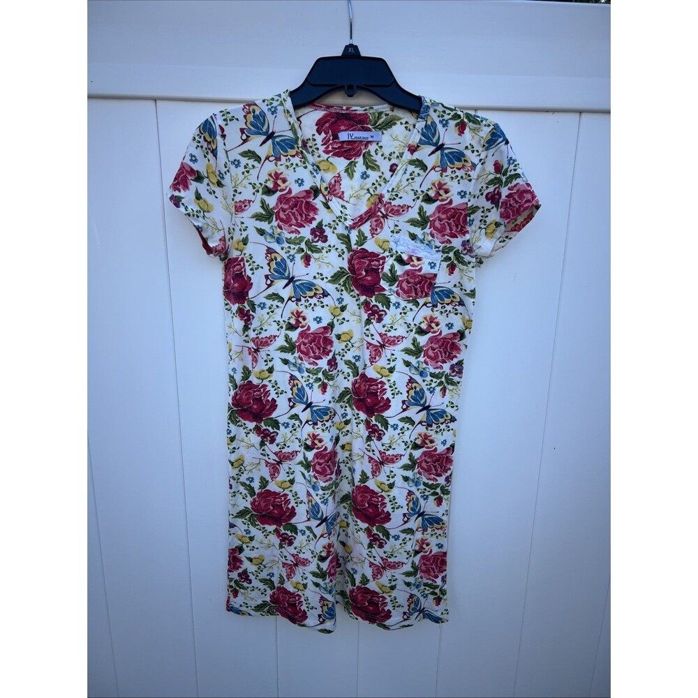 Joan Vass Women’s Medium Floral Print Tunic Top Dress Short Sleeve
